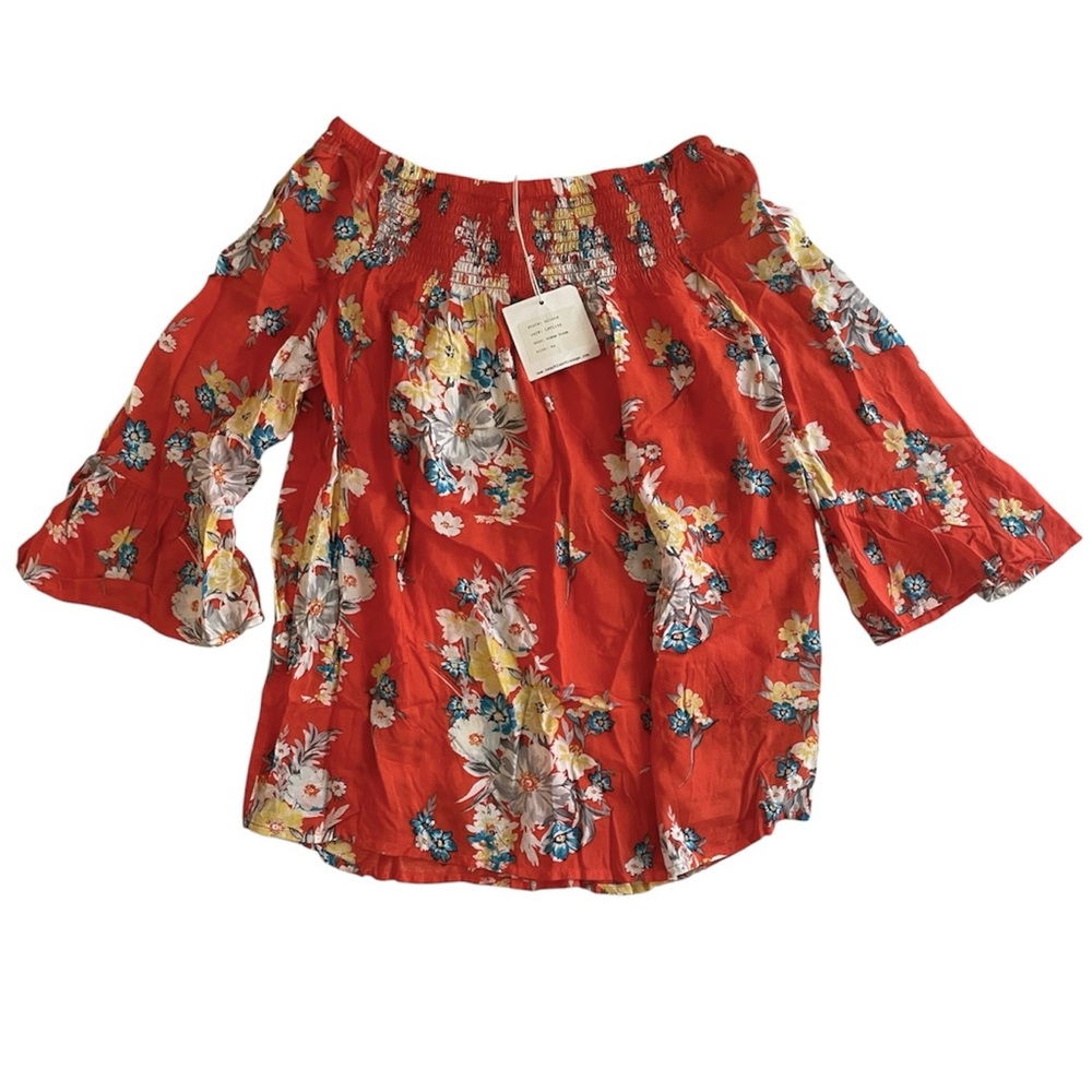 BeachLunchLounge Floral Orange Blossom off the shoulder Top Size XS NWT - Picture 2 of 15